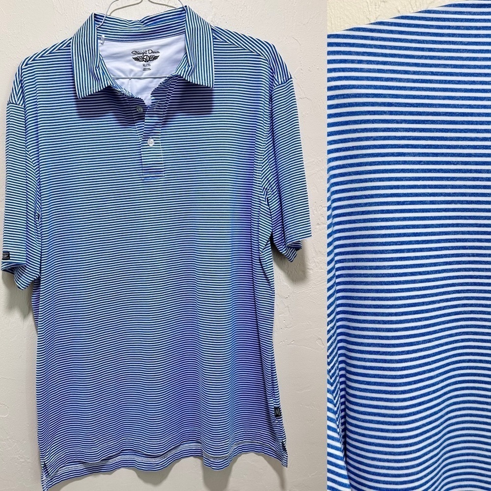 Straight Down Performance Mens Golf Polo Shirt blue white stripe size XL​​​​​